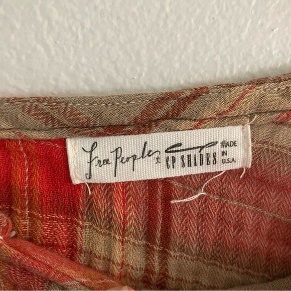 Free People CP Shades Plaid Red and Tan Blouse Top Fall Oversized Size XS S-M - Picture 3 of 5